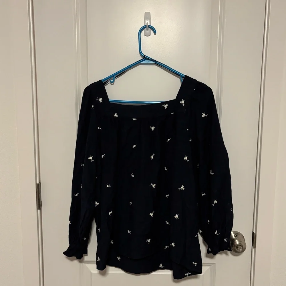 LC Lauren Conrad Blue Square Neck White Floral Shirt - Picture 5 of 5